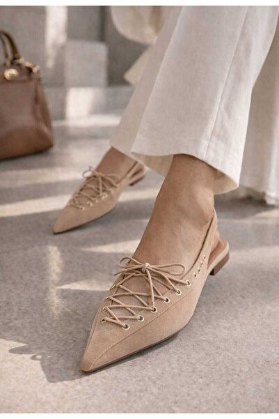 CİMİLİ SHOES Γυναικεία παπούτσια μπαλαρίνας με μυτερή μύτη και κορδόνια σε κα...