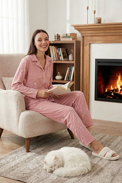 Lela Σετ πιτζάμες με κουμπιά μπροστά με γιακά πουκάμισου κανονικής εφαρμογής ...