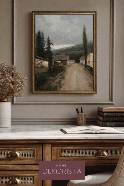 HOME DEKORİSTA Βίντατζ Πολύχρωμος Πίνακας Τοπίων – Με Χρυσό Φύλλο, ΧΩΡΙΣ ΓΥΑΛ...