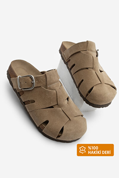 Marjin Γυναικείες παντόφλες από γνήσιο δέρμα με κλειστό μπροστινό μέρος, σόλα...