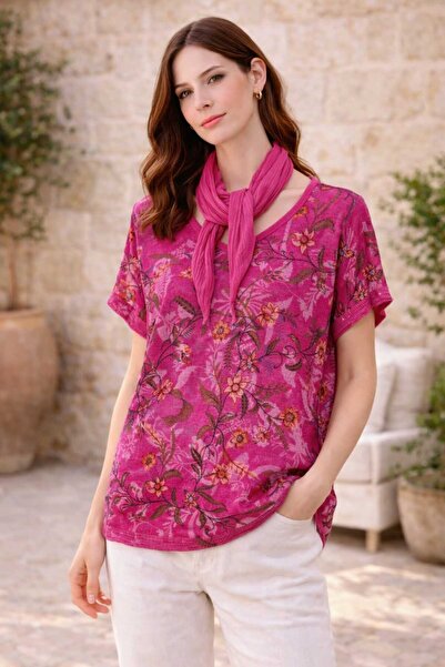 Butik Şans Şal Detaylı Payetli Desenli İtalyan Bluz