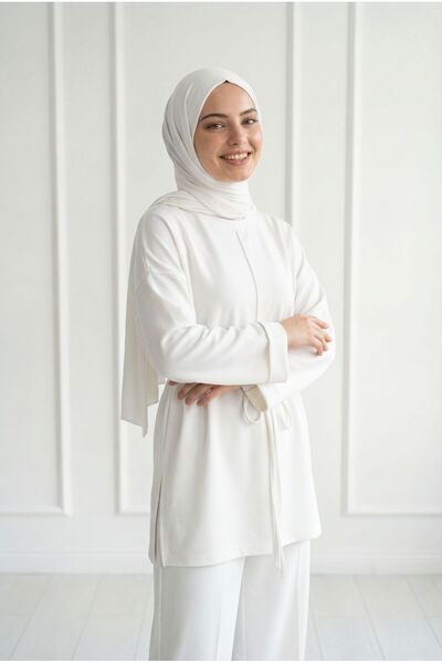 BENAHOLL Yakut Front Stitched Slit Tunic-Mf1834.1 Ecru