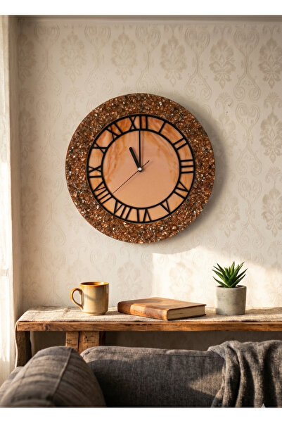Home Duvar Saati -35 cm-Modern Kahverengi Tasarım-Epoksi Duvar Saati-El Yapım...