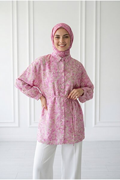 BENAHOLL Κοντό πουκάμισο με κορδόνια με έθνικ σχέδιο Lamyla-PE266 Ροζ