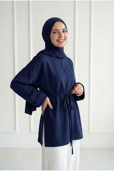 BENAHOLL Yakut Front Stitched Slit Tunic-Mf1834.1 Navy Blue