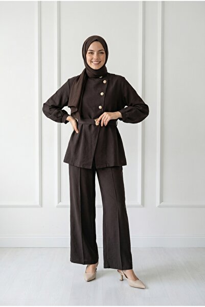 BENAHOLL Σετ με μεταλλιζέ κουμπιά σταυρωτά στο μπροστινό μέρος Niyan-BN4622 Καφέ