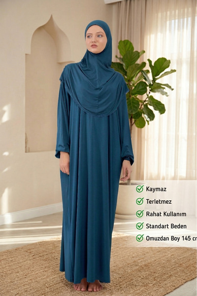 Sonbaharmoda Γυναικείο φόρεμα προσευχής Hijab από βαμβακερό χτενισμένο ύφασμα...