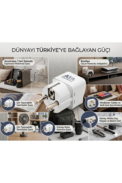 ATAELEKTRONİK Ingiliz Ingiltere Amerika Amerikan Priz Dönüştürücü Aparat Türk...