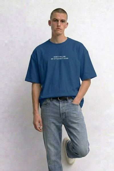 MATERIAL Ανδρικό μπλουζάκι Comfort με στάμπα κειμένου σε μπλε χρώμα