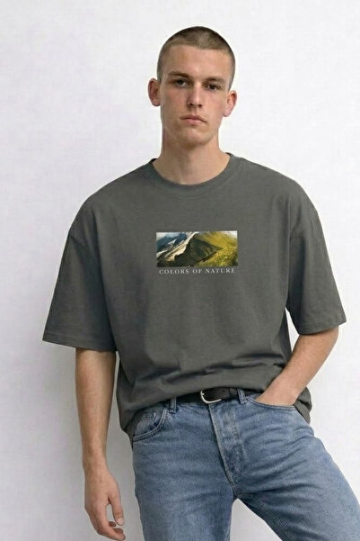 MATERIAL Ανδρικό μπλουζάκι με στάμπα Landscape Oversize και Smoked επεξεργασία