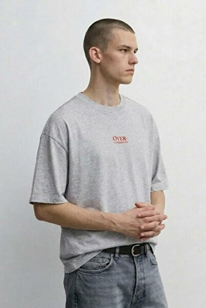 MATERIAL Ανδρικό μπλουζάκι με στάμπα Oversize, άνετο, σε γκρι απόχρωση