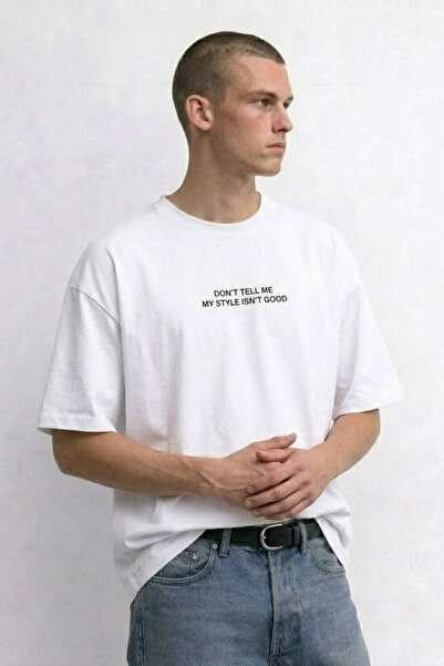 MATERIAL Ανδρικό μπλουζάκι με στάμπα κειμένου, Comfort Ecru Loose T-shirt