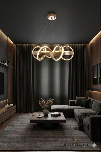 LİGHT HOUSE Yıldız Model Gold Led Salon Avizesi - 6 Halkalı