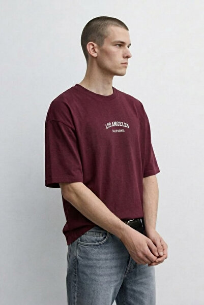 MATERIAL Ανδρικό μπλουζάκι Los Angeles με στάμπα, χαλαρή εφαρμογή, σε μπορντό...