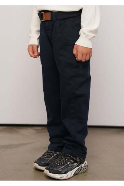 Alin Alp 8-14 Years Old Boys' Stylish Navy Blue Gabardine Pants with Belt - 9...