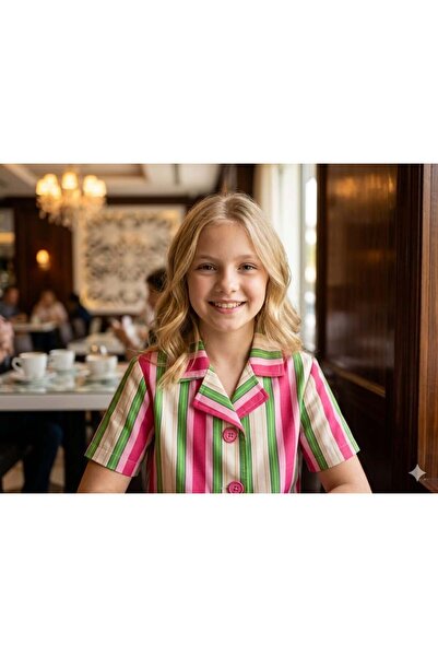 Hilal Akıncı Kids Κοριτσίστικο ριγέ κοντό μπλέιζερ παλτό