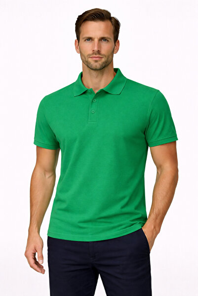 KaeLaurean Tricou polo pentru bărbați, verde, din bumbac – croială clasică, t...