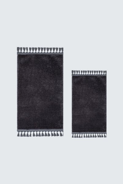 Valery Home Vl Washable Premium Pompom Fringed Non-Slip Base Post Plush Bath Mat Set of 2 Anthracite