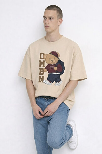 MATERIAL Ανδρικό μπλουζάκι με στάμπα αρκουδάκι με λαιμόκοψη ποδηλάτου, σε μπε...