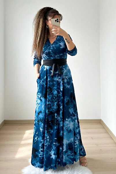 AZRA BUTİK Φόρεμα σε ολόσωμο μπλε σχέδιο