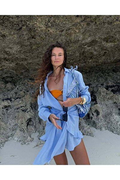 Friday Mood Γυναικείο φόρεμα πουκάμισο με λεπτομέρεια μπροστινό δέσιμο