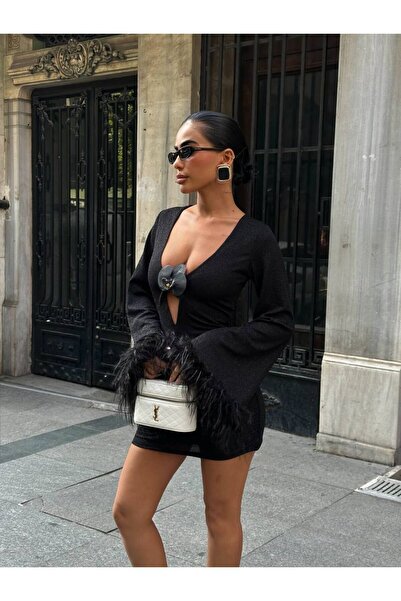 Friday Mood Γυναικείο Μίνι Φόρεμα με Φούντα με Λεπτομέρειες Ασημί