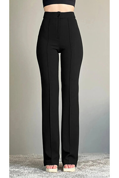 THIFF GYMWEAR Γυναικείο παντελόνι Palazzo από κρεπ ύφασμα Lycra μαύρο με γρασ...