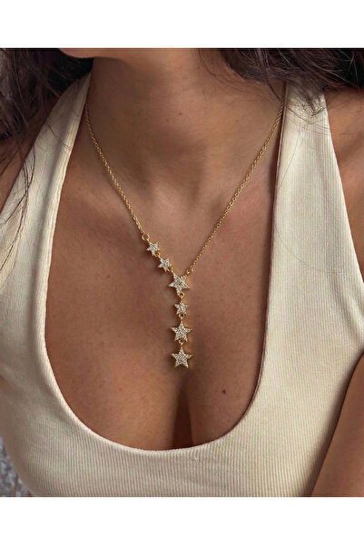 316L Steel Unshaded Gold Women's Necklace | Gold Star Women's Y Necklace