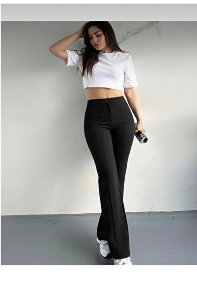 glanour Dámské černé kalhoty Palazzo s vysokým pasem a španělským zvonovým st...