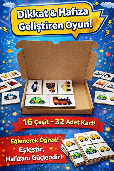 cabuk baskı Zeka Kartları Eşleştirme Oyunu Hafıza Kartı , Arabalı Oyun Kartı,...