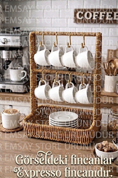 Emsay Store Hasır Çok Amaçlı Fincan & Takı Askılığı – Dekoratif Organizer Sta...