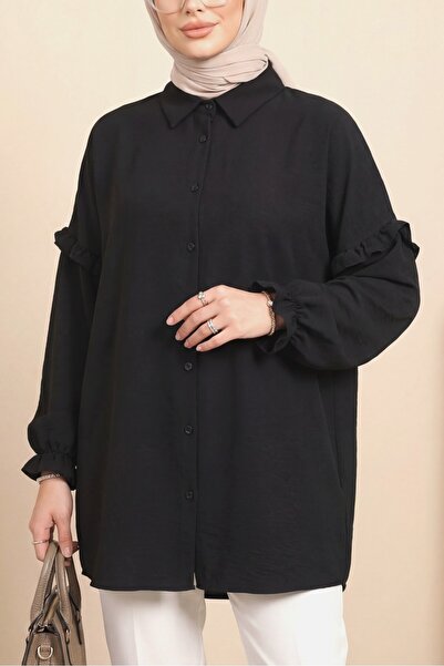 HİJABAYA Ρουφηξιά Χαλαρή Μπλούζα Ayrobin με Πέτρινη Λεπτομέρεια