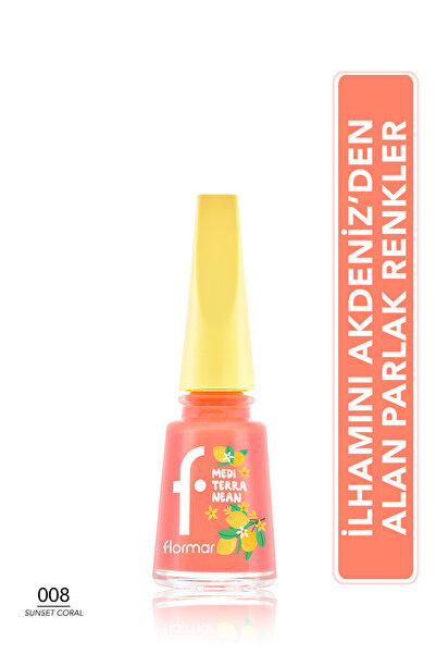 Flormar Mediterranean Yüksek Pigmentli & Parlak Bitişli Oje - 008 SUNSET CORAL