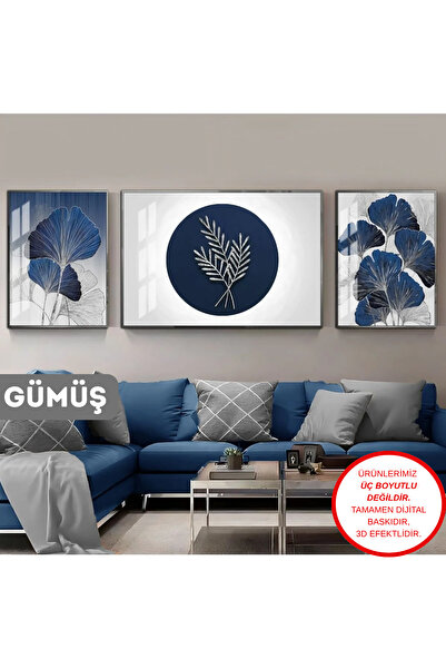Harika bir ev |lacivert-gri Kombini Sonsuzluk Çiçeği Soyut|çerçeveli Temperli...