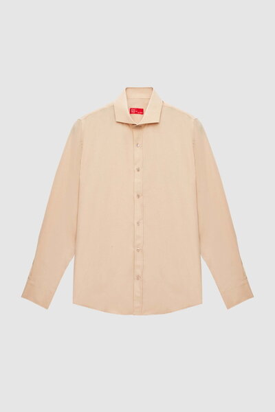 D'S Damat Ds Damat Slim Fit Beige Classic Tie Collar Μακρύ μανίκι Εύκολο σιδέ...