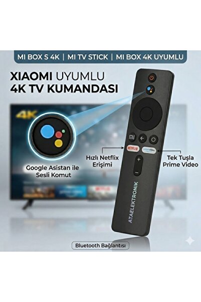 ATAELEKTRONİK Xiaomi Mi Uyumlu Box S 4k Tv Stick Netflix Prime Video Tuşlu Ku...