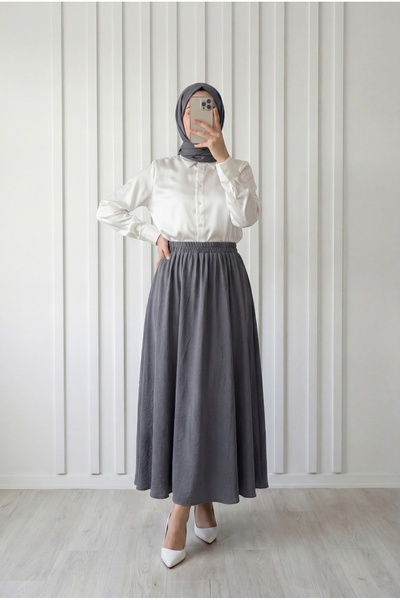 MİHRA STORE Melista Διπλή Φούστα με Τσέπες σε Σχέδιο Φράουλας-MT7902 Ανθρακί