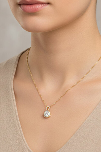 XUPING JEWELRY Stil Incisi/ 14 Ayar Altın Kaplama Everya Zirkon Taşlı Kolye