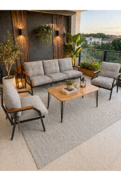 UFUK HOME Linda 311 Masalı Açık Gri Fermuarlı Bahçe Balkon Takımı, Cafe, Salo...