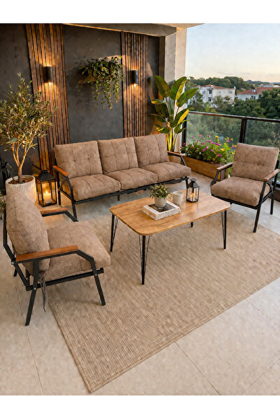 UFUK HOME Linda 311 Masalı Kahverengi Fermuarlı Bahçe Balkon Takımı, Cafe, Sa...