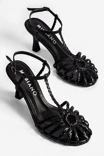 Mubiano Γυναικεία παπούτσια με τακούνι, πλεκτά στο χέρι σανδάλια Camia Μαύρα