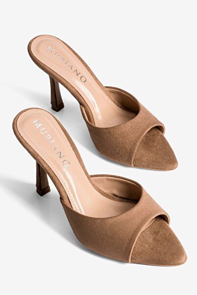 Mubiano Γυναικείες παντόφλες με ανοιχτό τακούνι, με μυτερή μύτη, από σουέντ σ...