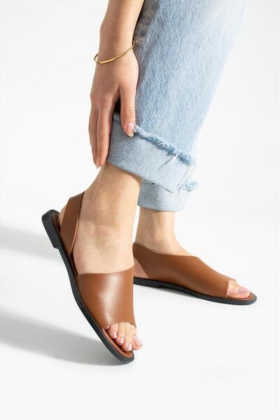 STOCON Γυναικεία μαύρισμανερή δερμάτινη χοντρή σόλα με μονό λουράκι και ανοιχ...