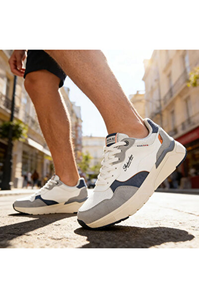 Tmall Pantofi sport bărbătești, cu inserții de plasă, B4063. Alb