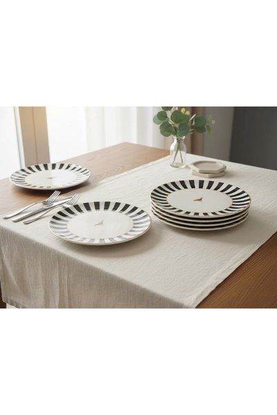 SERAMİKCİ ÇİZGİLİ KUŞLU 6 LI PASTA TABAĞI
