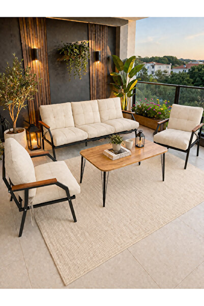 UFUK HOME Linda 311 Masalı Krem Fermuarlı Bahçe Balkon Takımı, Cafe, Salon - ...