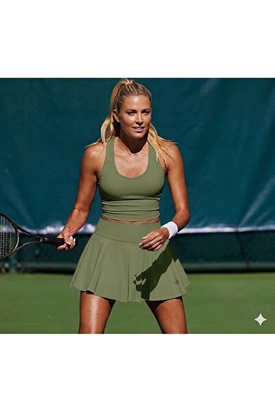 LADY HAZAL High Waist Khaki Tennis Skirt - Darkalip Shorts Skirt, Slimfit Dou...