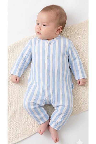 Derin Bebek Giyim %100 PAMUKLU MAVİ ÇİZGİLİ ERKEK BEBEK TULUMU
