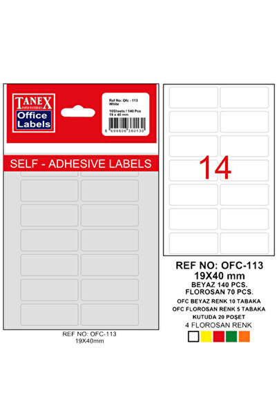 Tanex Kancelarijska etiketa u kesi 19x40 mm bela OFC-113 (paket od 10)