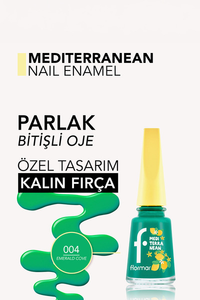 Flormar Mediterranean Yüksek Pigmentli & Parlak Bitişli Oje - 004 EMERALD COVE